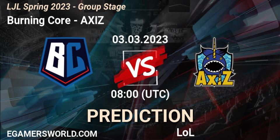 Burning Core - AXIZ: прогноз. 03.03.2023 at 08:00, LoL, LJL Spring 2023 - Group Stage