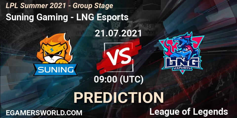 Suning Gaming - LNG Esports: прогноз. 21.07.2021 at 09:00, LoL, LPL Summer 2021 - Group Stage