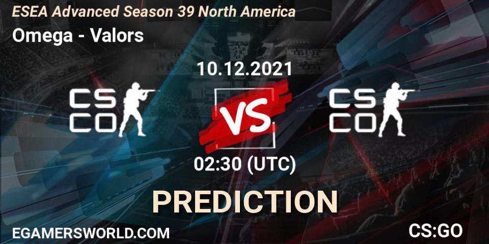 Omega - Valors: прогноз. 10.12.2021 at 02:00, Counter-Strike (CS2), ESEA Advanced Season 39 North America