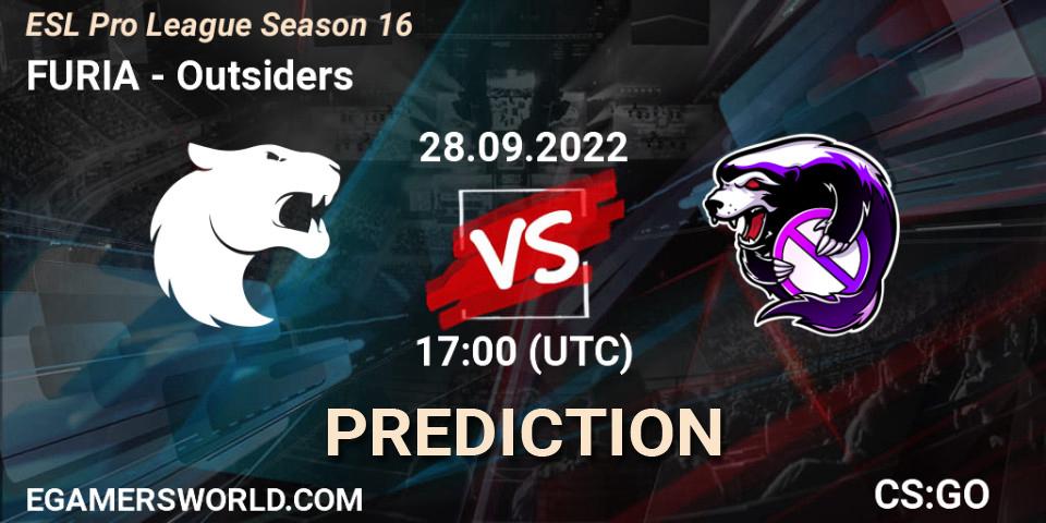 FURIA - Outsiders: прогноз. 28.09.2022 at 13:30, Counter-Strike (CS2), ESL Pro League Season 16