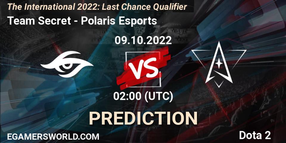Team Secret - Polaris Esports: прогноз. 09.10.2022 at 02:01, Dota 2, The International 2022: Last Chance Qualifier