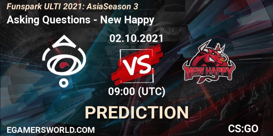 Asking Questions - New Happy: прогноз. 02.10.2021 at 09:00, Counter-Strike (CS2), Funspark ULTI 2021: Asia Season 3