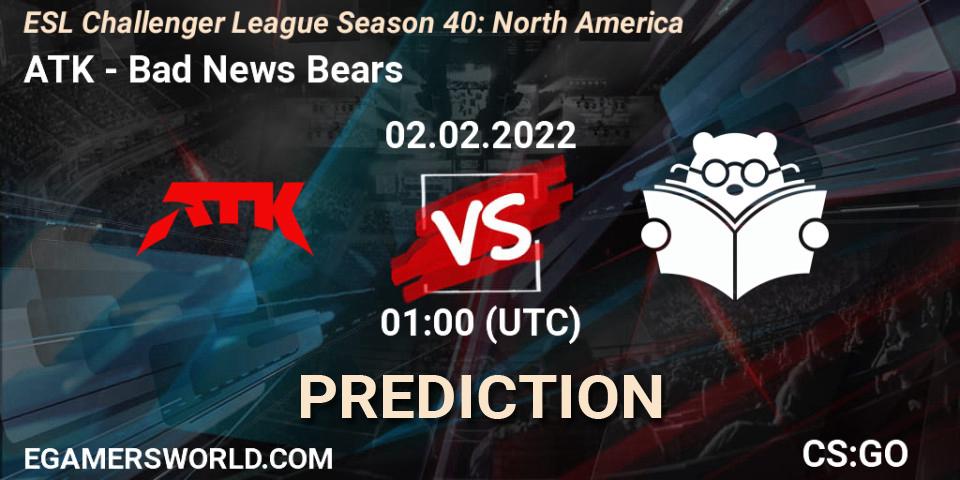 ATK - Bad News Bears: прогноз. 02.02.2022 at 01:00, Counter-Strike (CS2), ESL Challenger League Season 40: North America