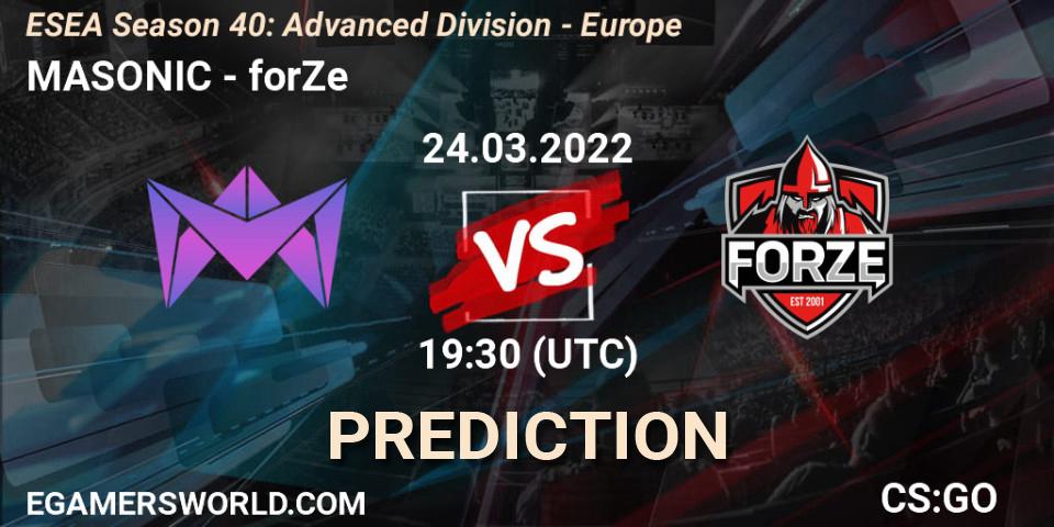 MASONIC - forZe: прогноз. 25.03.2022 at 18:00, Counter-Strike (CS2), ESEA Season 40: Advanced Division - Europe
