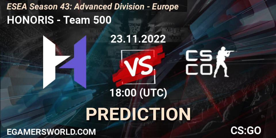 HONORIS - Team 500: прогноз. 23.11.2022 at 18:00, Counter-Strike (CS2), ESEA Season 43: Advanced Division - Europe