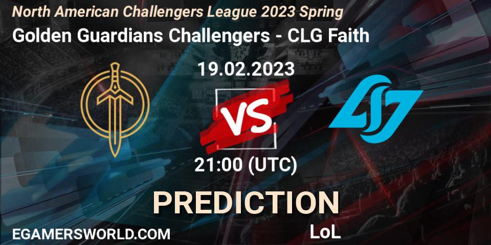 Golden Guardians Challengers - CLG Faith: прогноз. 19.02.2023 at 21:00, LoL, NACL 2023 Spring - Group Stage