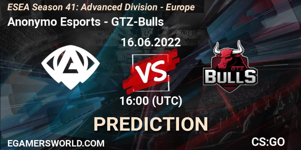 Anonymo Esports - GTZ-Bulls: прогноз. 16.06.22, CS2 (CS:GO), ESEA Season 41: Advanced Division - Europe