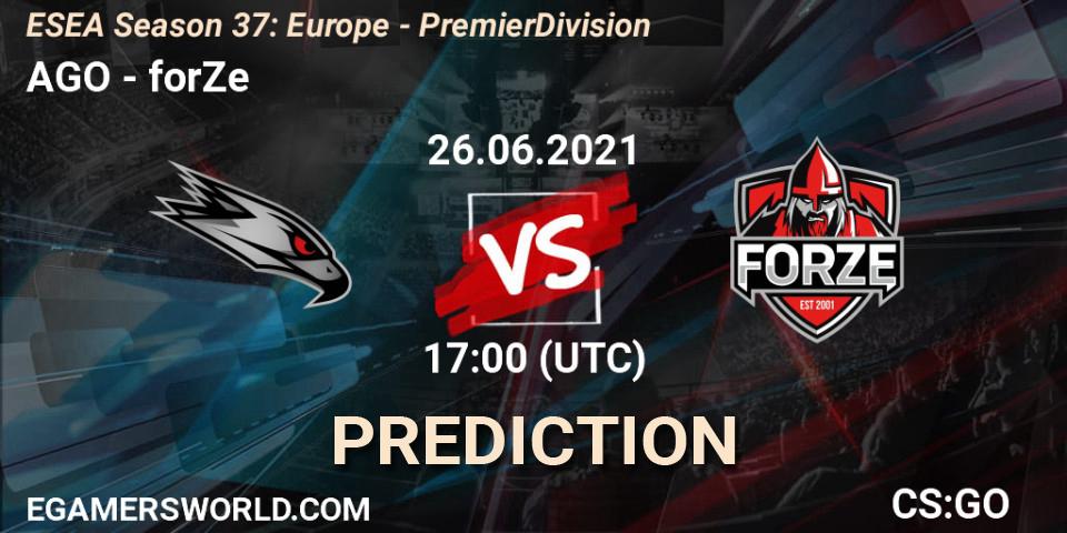 AGO - forZe: прогноз. 26.06.2021 at 17:00, Counter-Strike (CS2), ESEA Season 37: Europe - Premier Division