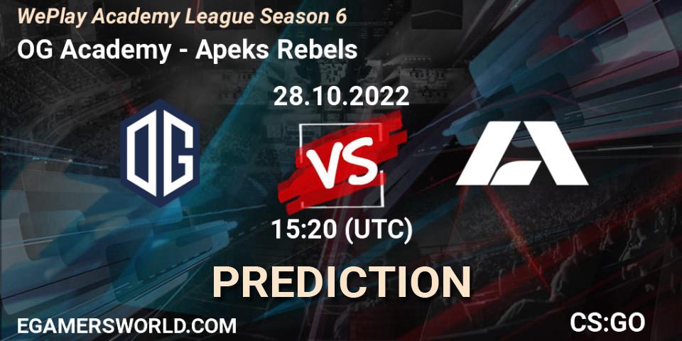 OG Academy - Apeks Rebels: прогноз. 27.10.2022 at 16:30, Counter-Strike (CS2), WePlay Academy League Season 6