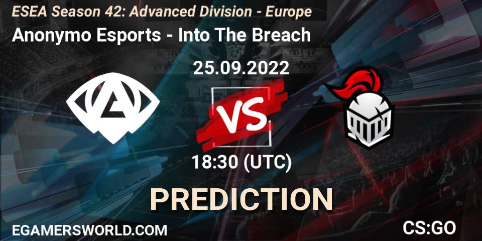 Anonymo Esports - Into The Breach: прогноз. 25.09.2022 at 18:30, Counter-Strike (CS2), ESEA Season 42: Advanced Division - Europe