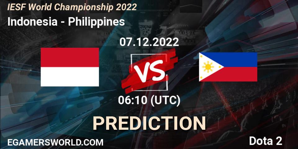 Indonesia - Philippines: прогноз. 07.12.2022 at 06:10, Dota 2, IESF World Championship 2022 