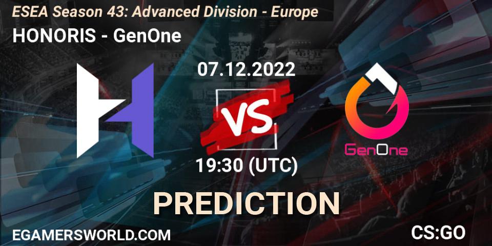 HONORIS - GenOne: прогноз. 07.12.22, CS2 (CS:GO), ESEA Season 43: Advanced Division - Europe