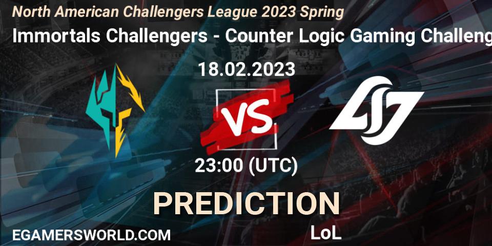 Immortals Challengers - Counter Logic Gaming Challengers: прогноз. 18.02.23, LoL, NACL 2023 Spring - Group Stage