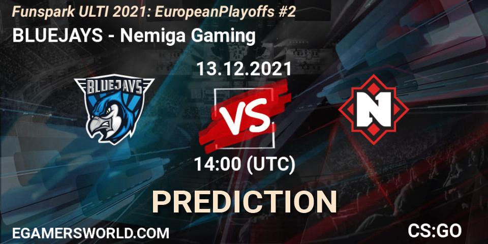 BLUEJAYS - Nemiga Gaming: прогноз. 13.12.2021 at 14:00, Counter-Strike (CS2), Funspark ULTI 2021: European Playoffs #2