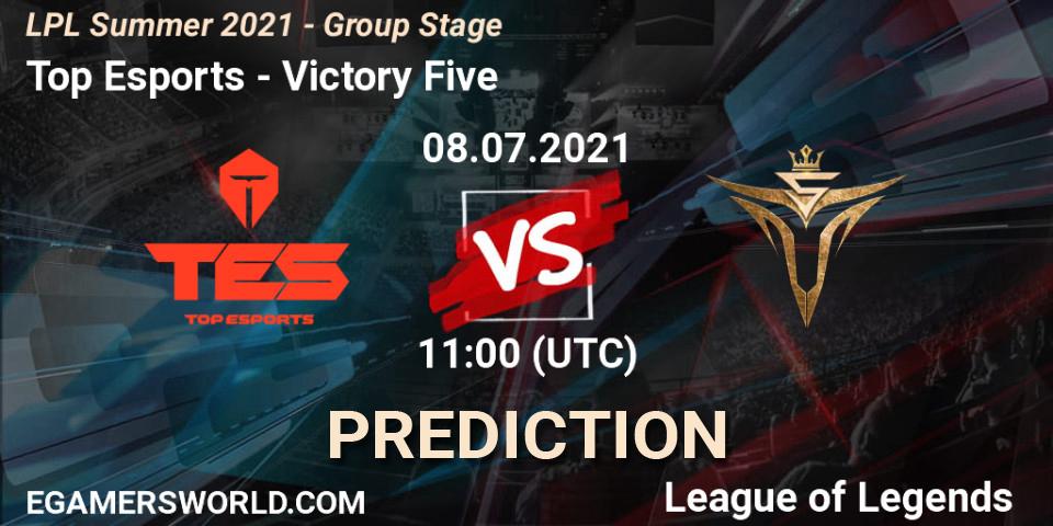 Top Esports - Victory Five: прогноз. 08.07.2021 at 11:00, LoL, LPL Summer 2021 - Group Stage