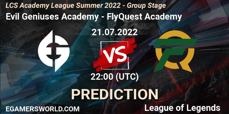 Evil Geniuses Academy - FlyQuest Academy: прогноз. 21.07.2022 at 22:00, LoL, LCS Academy League Summer 2022 - Group Stage