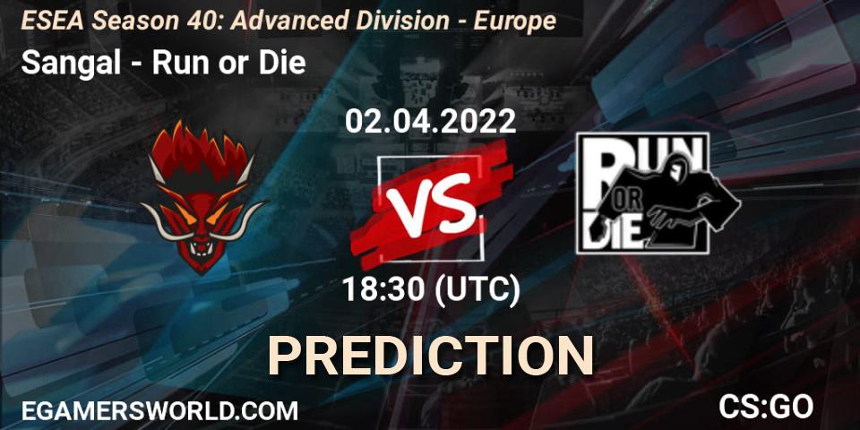 Sangal - Run or Die: прогноз. 02.04.2022 at 18:15, Counter-Strike (CS2), ESEA Season 40: Advanced Division - Europe