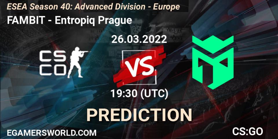 FAMBIT - Entropiq Prague: прогноз. 26.03.2022 at 18:00, Counter-Strike (CS2), ESEA Season 40: Advanced Division - Europe