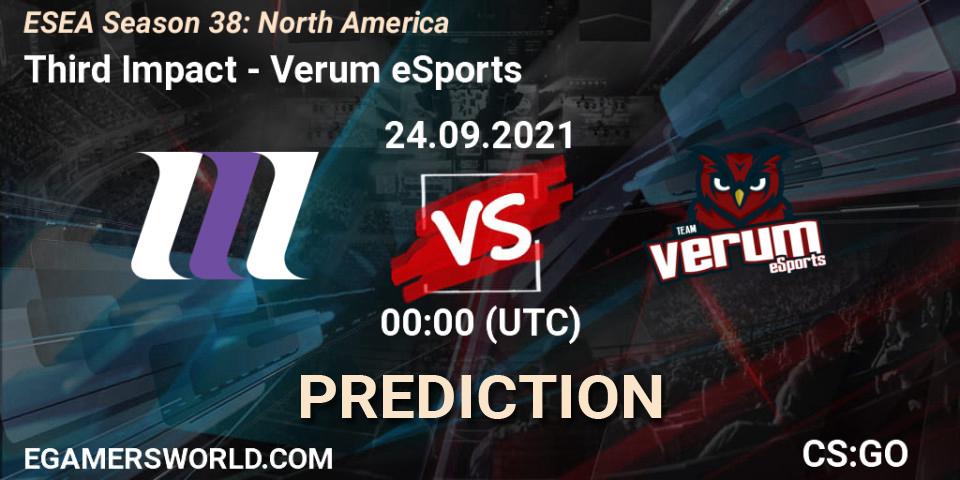Third Impact - Verum eSports: прогноз. 24.09.2021 at 00:00, Counter-Strike (CS2), ESEA Season 38: North America 