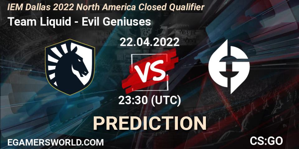 Team Liquid - Evil Geniuses: прогноз. 22.04.2022 at 23:30, Counter-Strike (CS2), IEM Dallas 2022 North America Closed Qualifier
