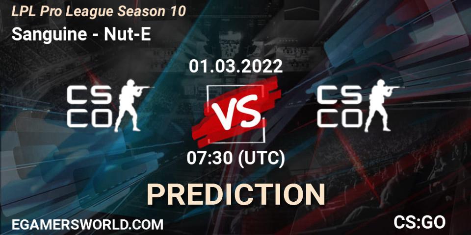 Sanguine - Nut-E Gaming: прогноз. 01.03.2022 at 07:30, Counter-Strike (CS2), LPL Pro League Season 10