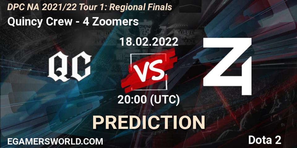 Quincy Crew - 4 Zoomers: прогноз. 18.02.2022 at 19:55, Dota 2, DPC NA 2021/22 Tour 1: Regional Finals