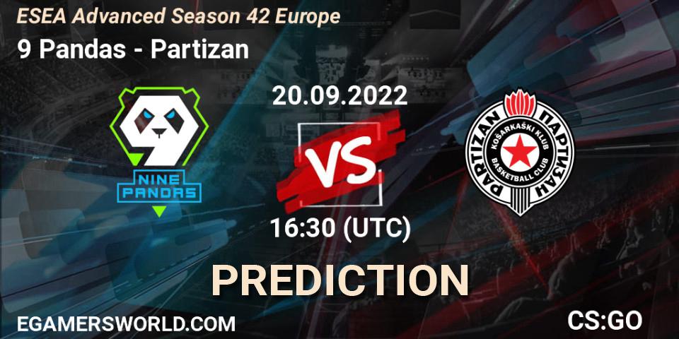 9 Pandas - Partizan: прогноз. 20.09.2022 at 16:30, Counter-Strike (CS2), ESEA Season 42: Advanced Division - Europe