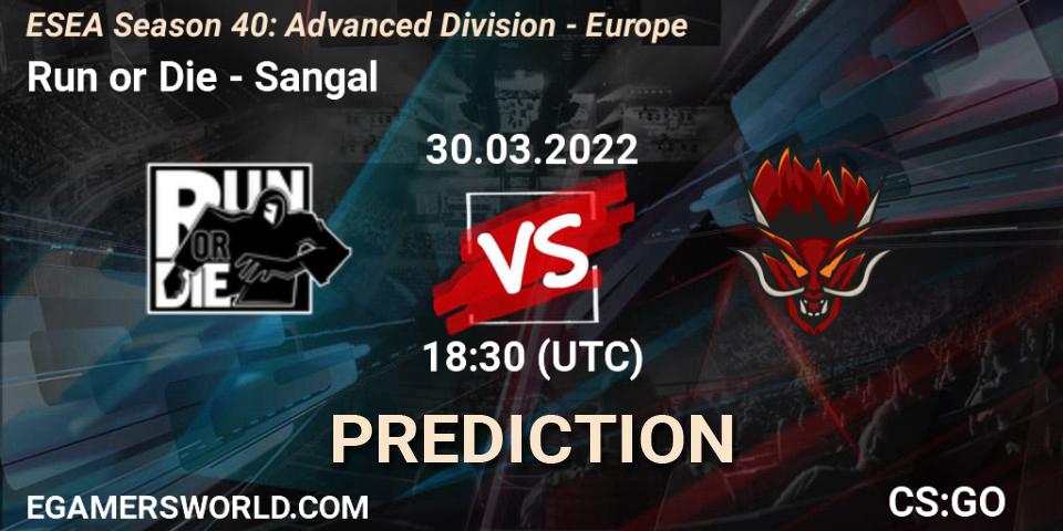 Run or Die - Sangal: прогноз. 30.03.2022 at 17:00, Counter-Strike (CS2), ESEA Season 40: Advanced Division - Europe