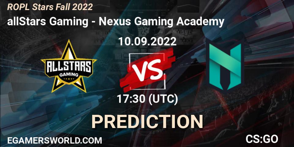 allStars Gaming - Nexus Gaming Academy: прогноз. 10.09.2022 at 17:30, Counter-Strike (CS2), ROPL Stars Fall 2022