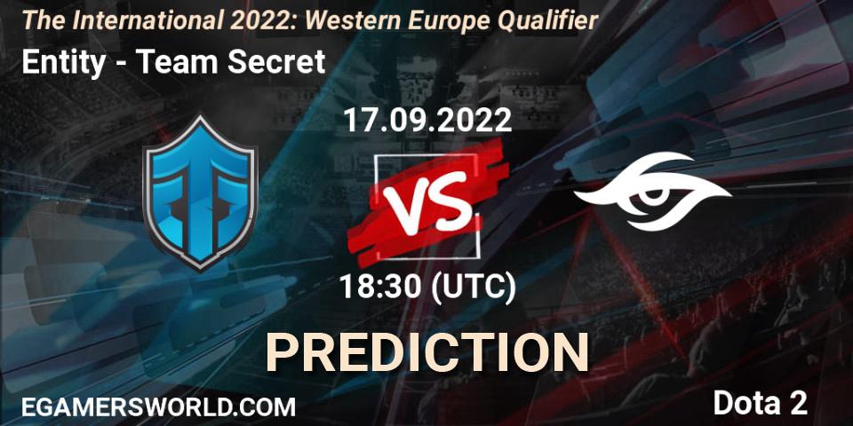 Entity - Team Secret: прогноз. 17.09.2022 at 18:34, Dota 2, The International 2022: Western Europe Qualifier