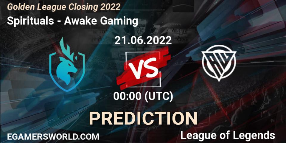Spirituals - Awake Gaming: прогноз. 21.06.2022 at 00:00, LoL, Golden League Closing 2022