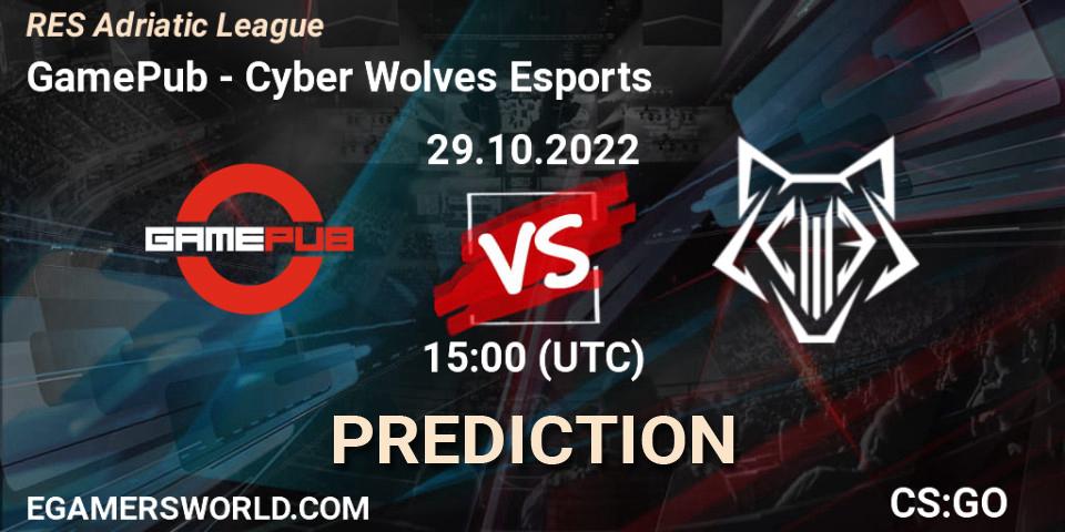GamePub - Cyber Wolves Esports: прогноз. 30.10.2022 at 16:00, Counter-Strike (CS2), RES Adriatic League