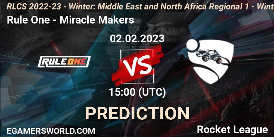 Rule One - Miracle Makers: прогноз. 02.02.2023 at 15:00, Rocket League, RLCS 2022-23 - Winter: Middle East and North Africa Regional 1 - Winter Open
