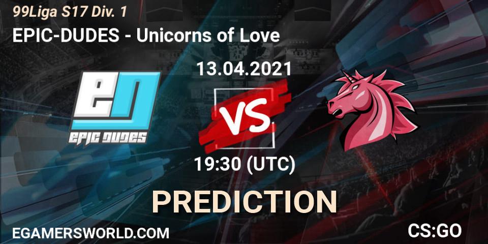 EPIC-DUDES - Unicorns of Love: прогноз. 26.05.2021 at 19:30, Counter-Strike (CS2), 99Liga S17 Div. 1