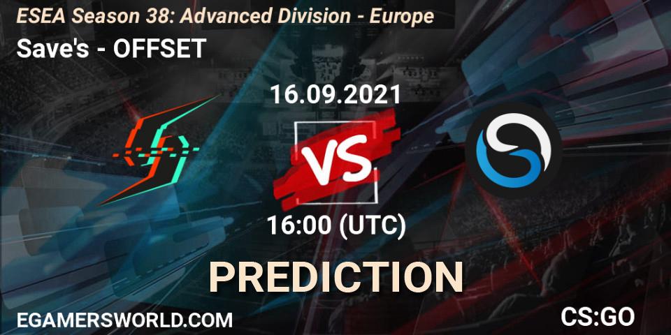 Save's - OFFSET: прогноз. 16.09.2021 at 16:00, Counter-Strike (CS2), ESEA Season 38: Advanced Division - Europe
