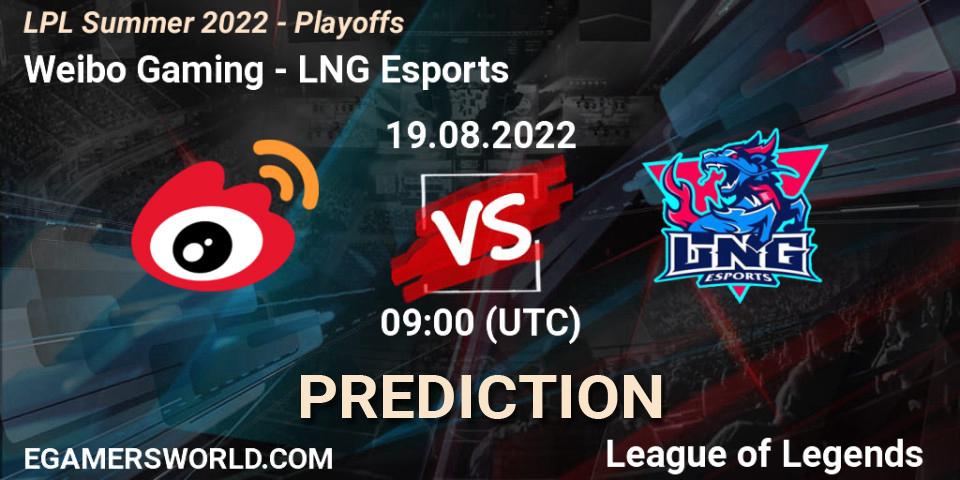 Weibo Gaming - LNG Esports: прогноз. 19.08.2022 at 09:00, LoL, LPL Summer 2022 - Playoffs