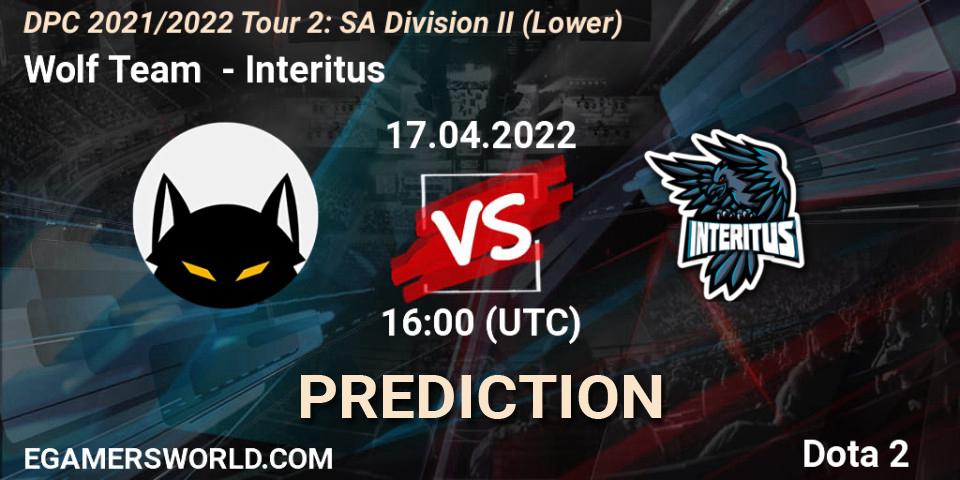 Wolf Team - Interitus: прогноз. 17.04.2022 at 16:01, Dota 2, DPC 2021/2022 Tour 2: SA Division II (Lower)