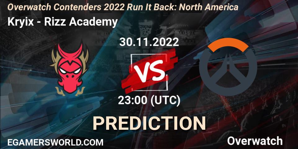 Kryix - Rizz Academy: прогноз. 30.11.2022 at 23:00, Overwatch, Overwatch Contenders 2022 Run It Back: North America