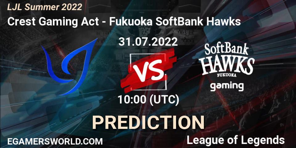 Crest Gaming Act - Fukuoka SoftBank Hawks: прогноз. 31.07.2022 at 10:00, LoL, LJL Summer 2022