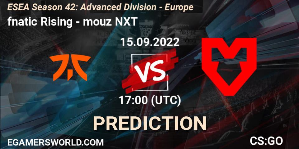 fnatic Rising - mouz NXT: прогноз. 15.09.2022 at 17:00, Counter-Strike (CS2), ESEA Season 42: Advanced Division - Europe