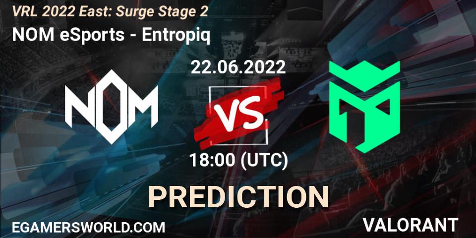 NOM eSports - Entropiq: прогноз. 22.06.2022 at 18:10, VALORANT, VRL 2022 East: Surge Stage 2