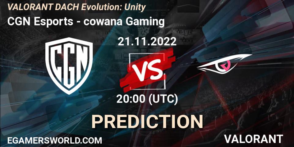 CGN Esports - cowana Gaming: прогноз. 21.11.2022 at 20:00, VALORANT, VALORANT DACH Evolution: Unity