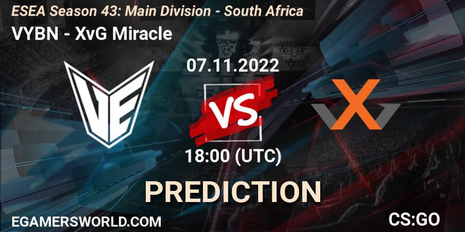 VYBN - XvG Miracle: прогноз. 07.11.2022 at 18:00, Counter-Strike (CS2), ESEA Season 43: Main Division - South Africa