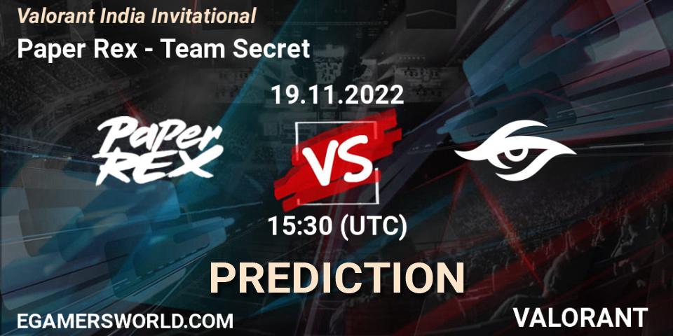 Paper Rex - Team Secret: прогноз. 19.11.2022 at 15:30, VALORANT, Valorant India Invitational