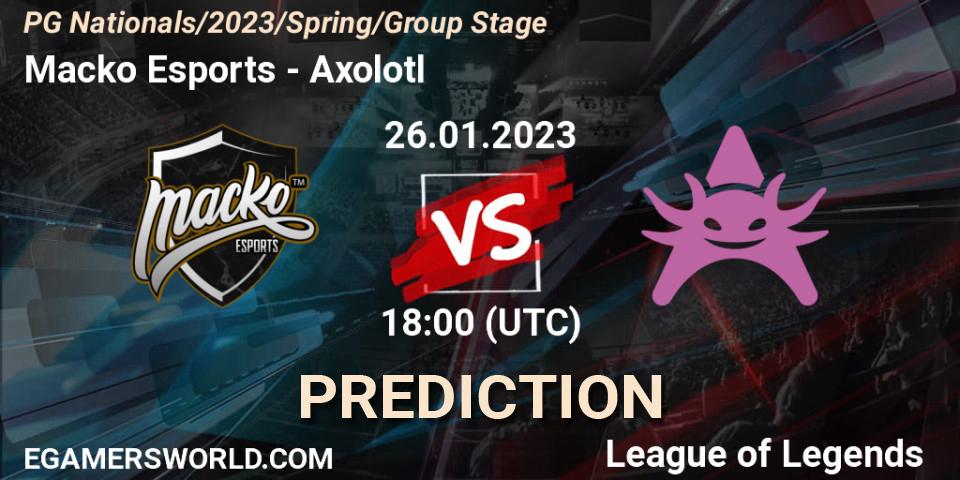 Macko Esports - Axolotl: прогноз. 26.01.2023 at 21:15, LoL, PG Nationals Spring 2023 - Group Stage