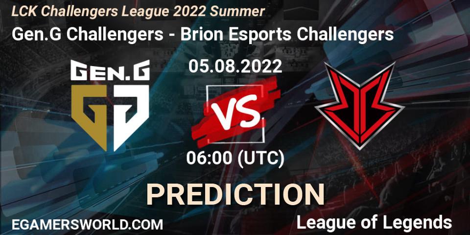Gen.G Challengers - Brion Esports Challengers: прогноз. 05.08.2022 at 06:00, LoL, LCK Challengers League 2022 Summer