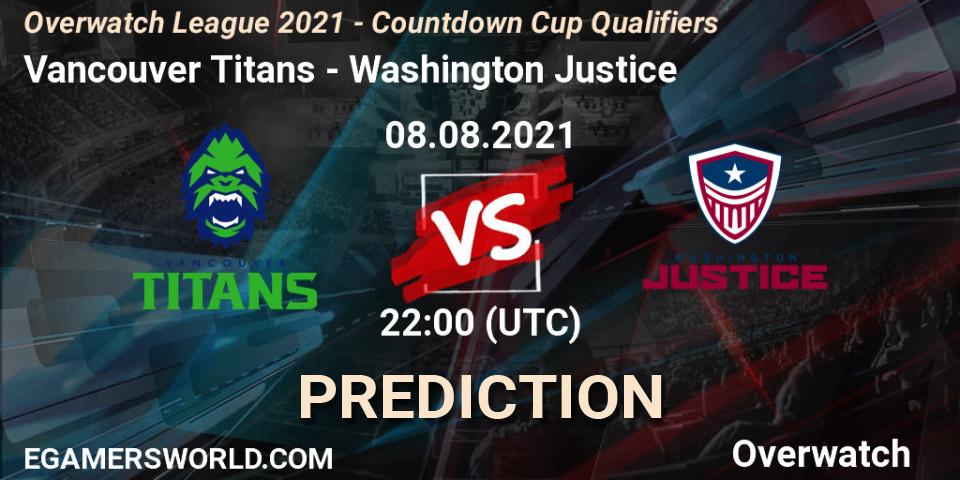 Vancouver Titans - Washington Justice: прогноз. 08.08.21, Overwatch, Overwatch League 2021 - Countdown Cup Qualifiers