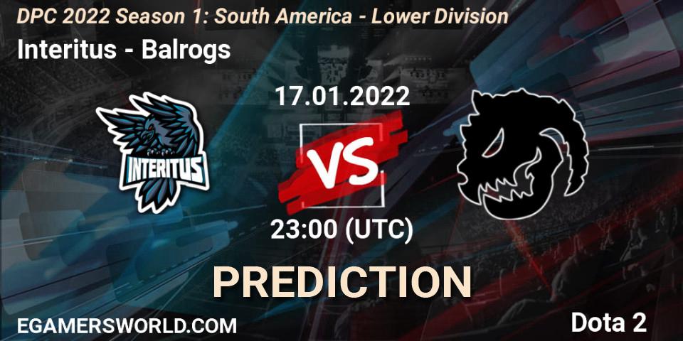 Interitus - Balrogs: прогноз. 17.01.2022 at 23:00, Dota 2, DPC 2022 Season 1: South America - Lower Division
