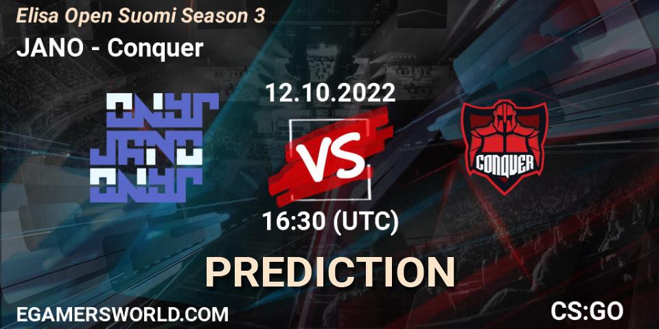 JANO - Conquer: прогноз. 12.10.2022 at 16:30, Counter-Strike (CS2), Elisa Open Suomi Season 3