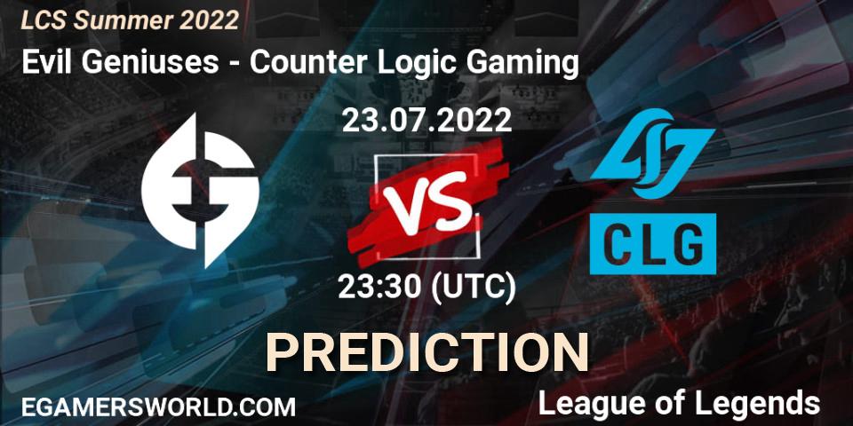Evil Geniuses - Counter Logic Gaming: прогноз. 23.07.2022 at 23:30, LoL, LCS Summer 2022